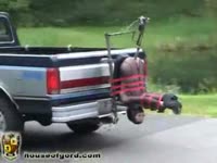 Slut got tied upside down behind a pick-up truck